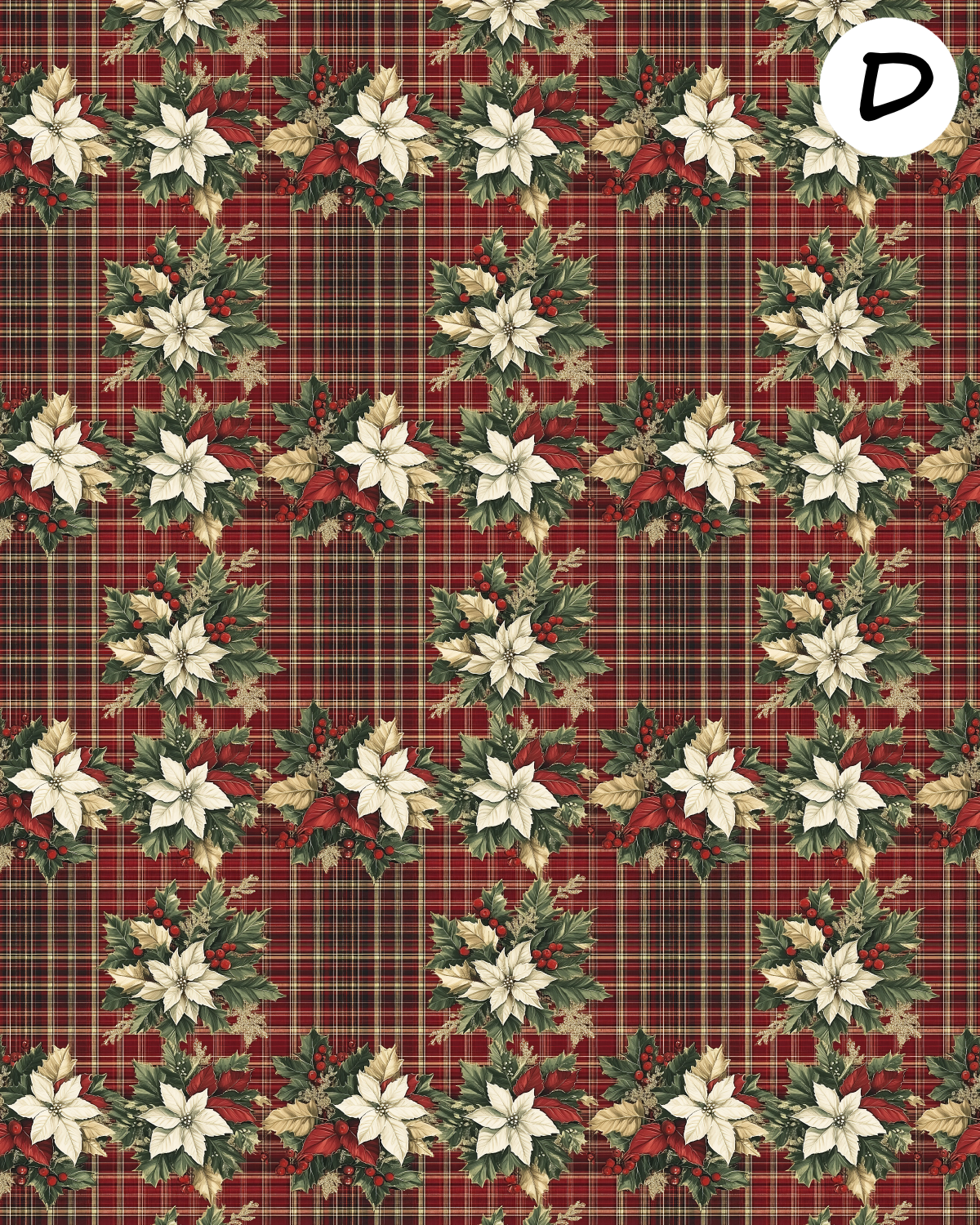 Christmas Plaid Poinsettias clay transfer sheet E957
