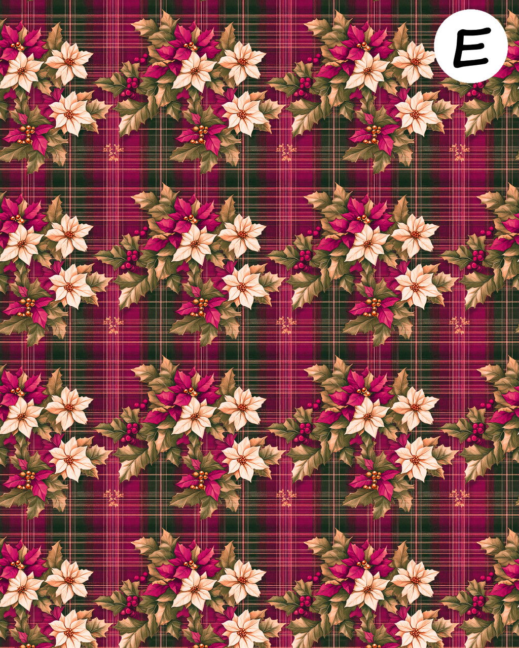 Christmas Plaid Poinsettias clay transfer sheet E957