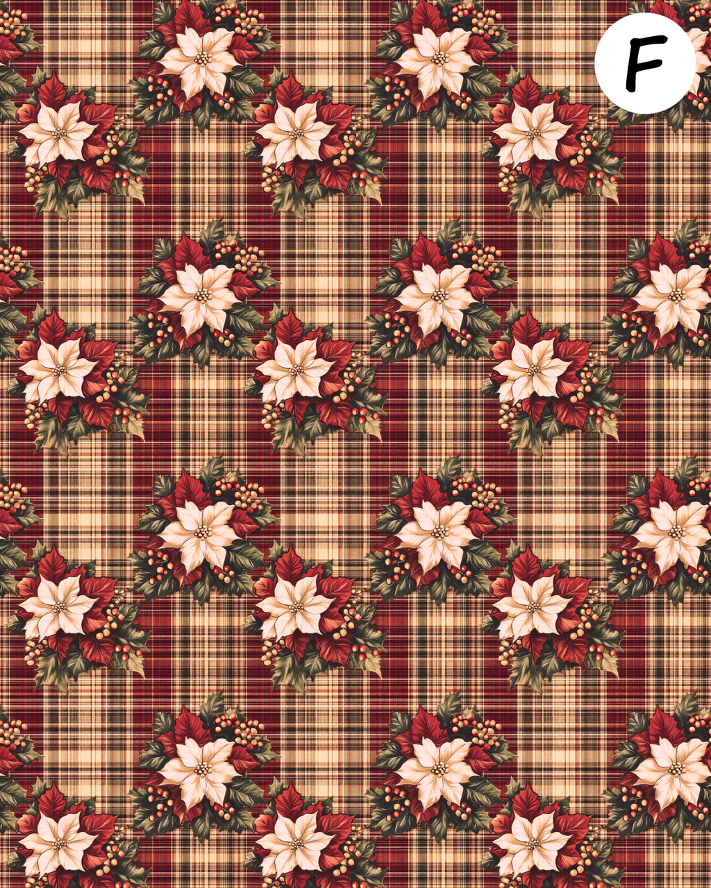 Christmas Plaid Poinsettias clay transfer sheet E957