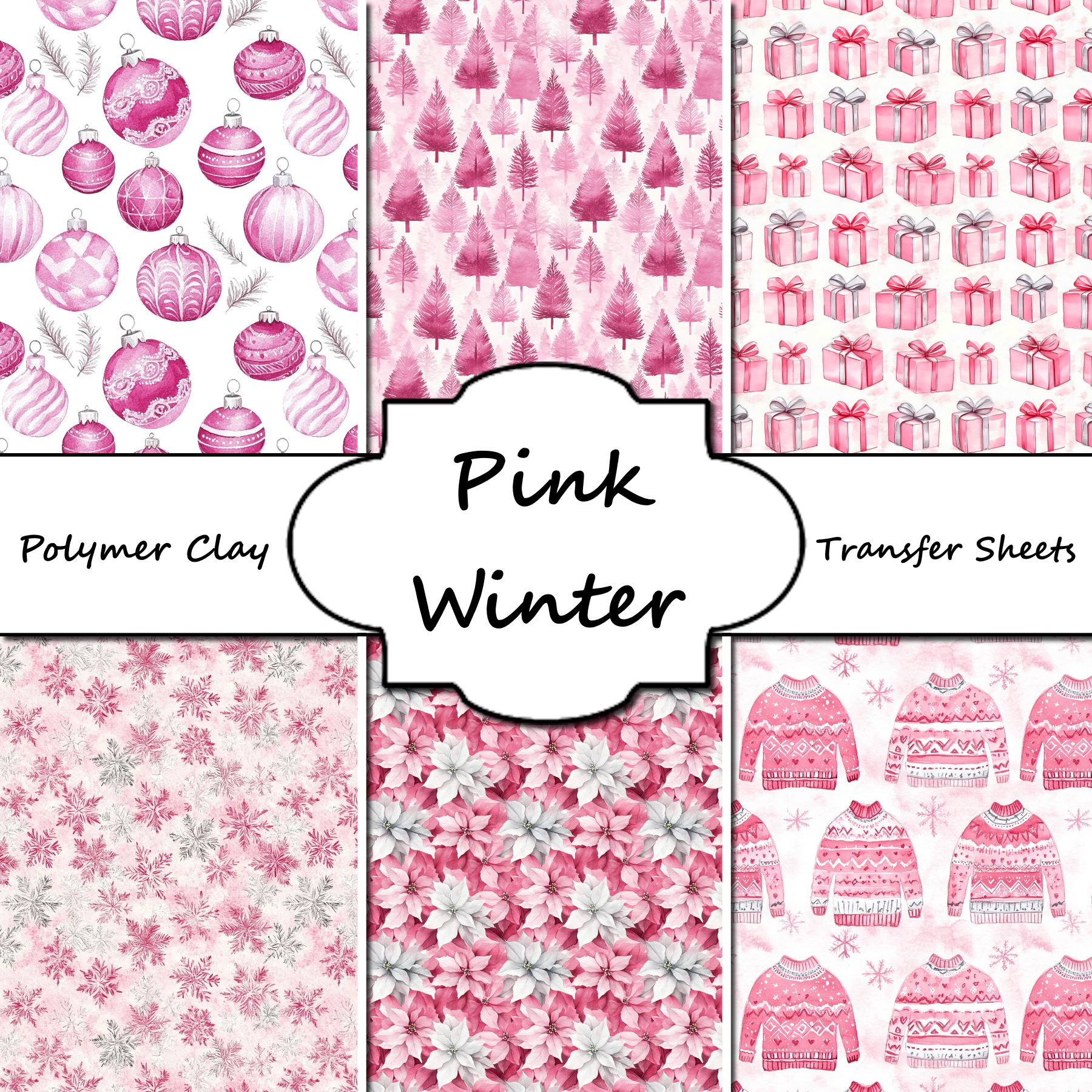 Pink Winter clay transfer sheet E960