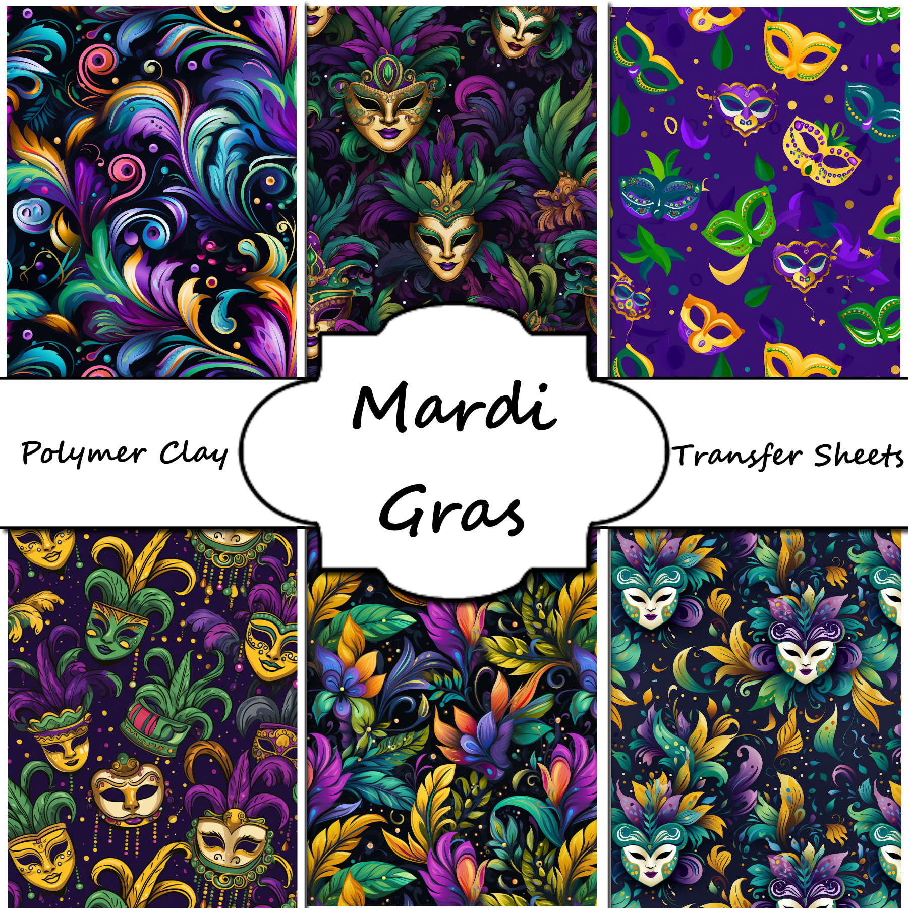 Mardi Gras clay transfer sheet E963