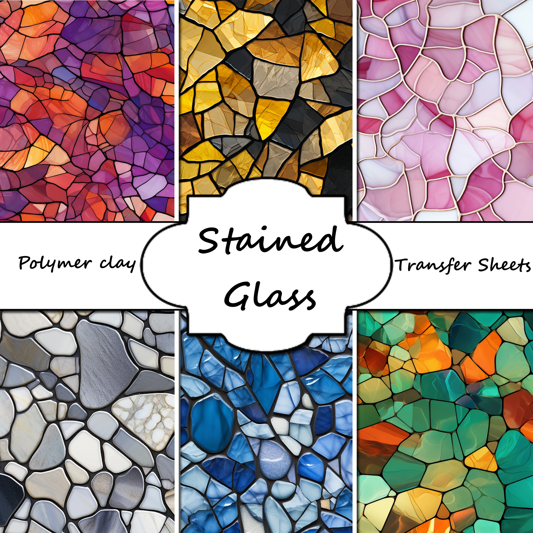 Stained Glass clay transfer sheet E964