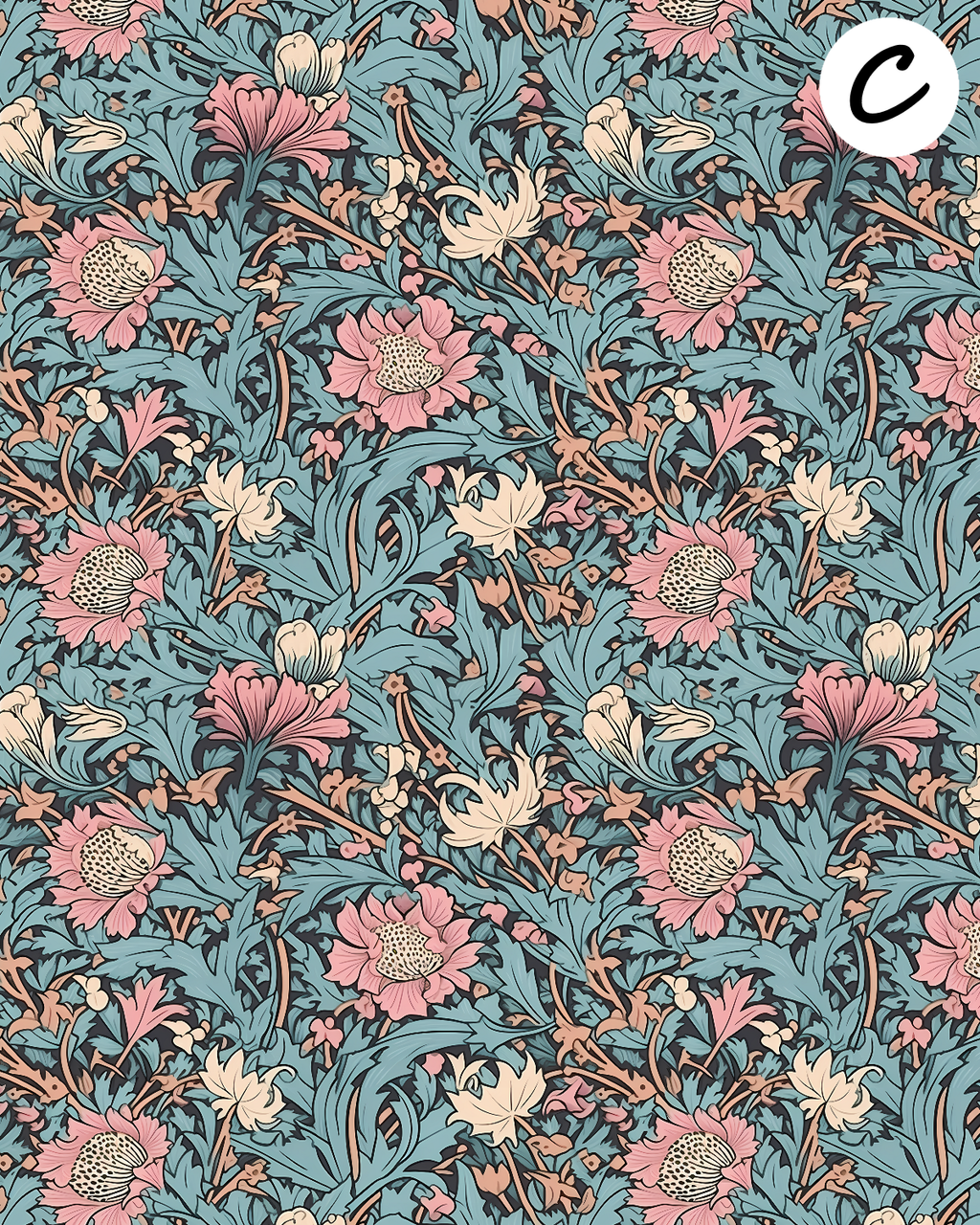 William Morris Pastel inspired clay transfer sheet E968