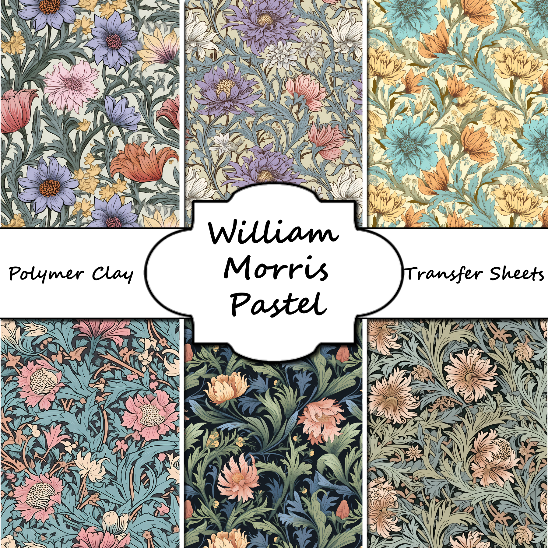 William Morris Pastel inspired clay transfer sheet E968