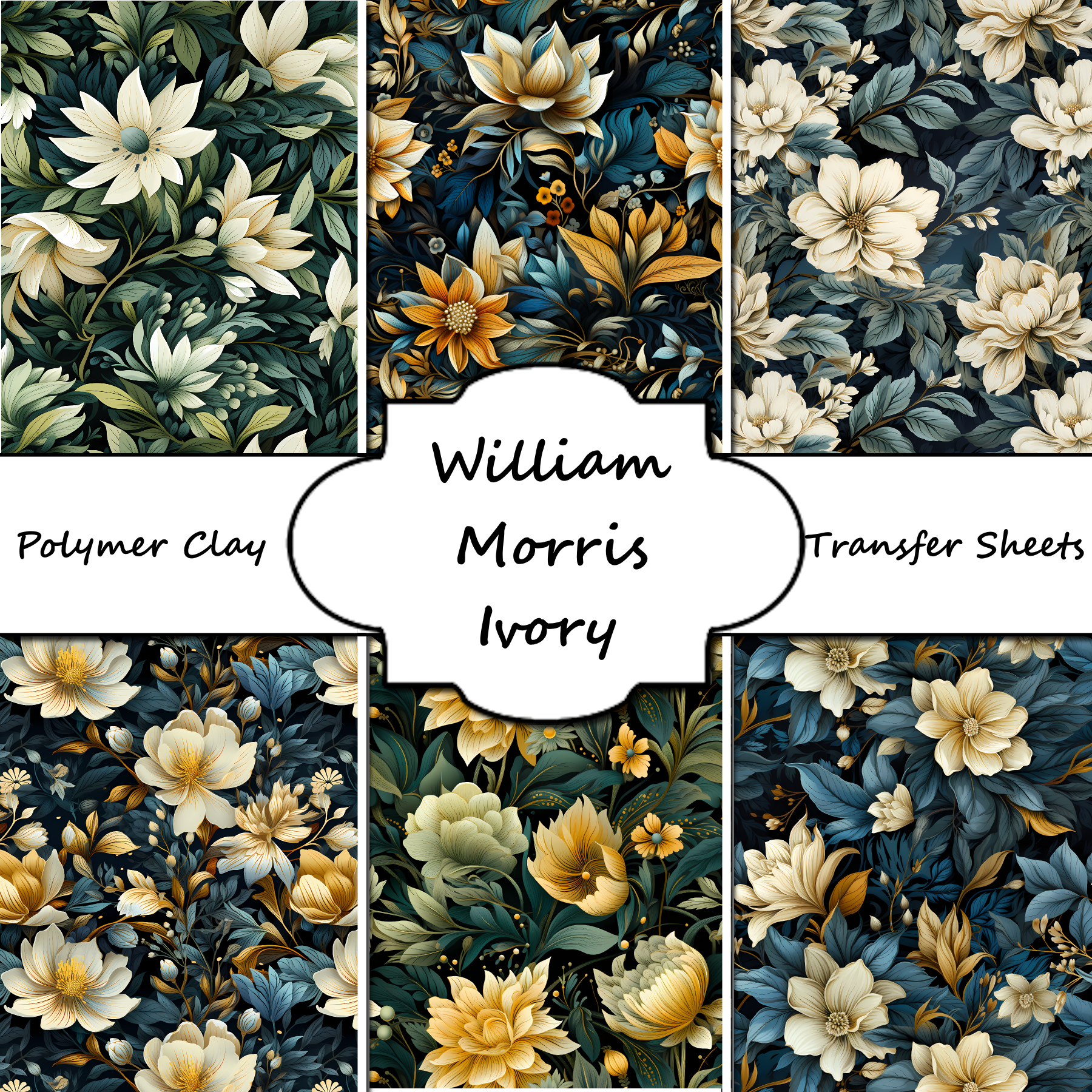 William Morris Ivory inspired clay transfer sheet E969