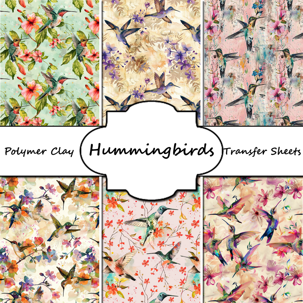 Hummingbirds clay transfer sheet E970