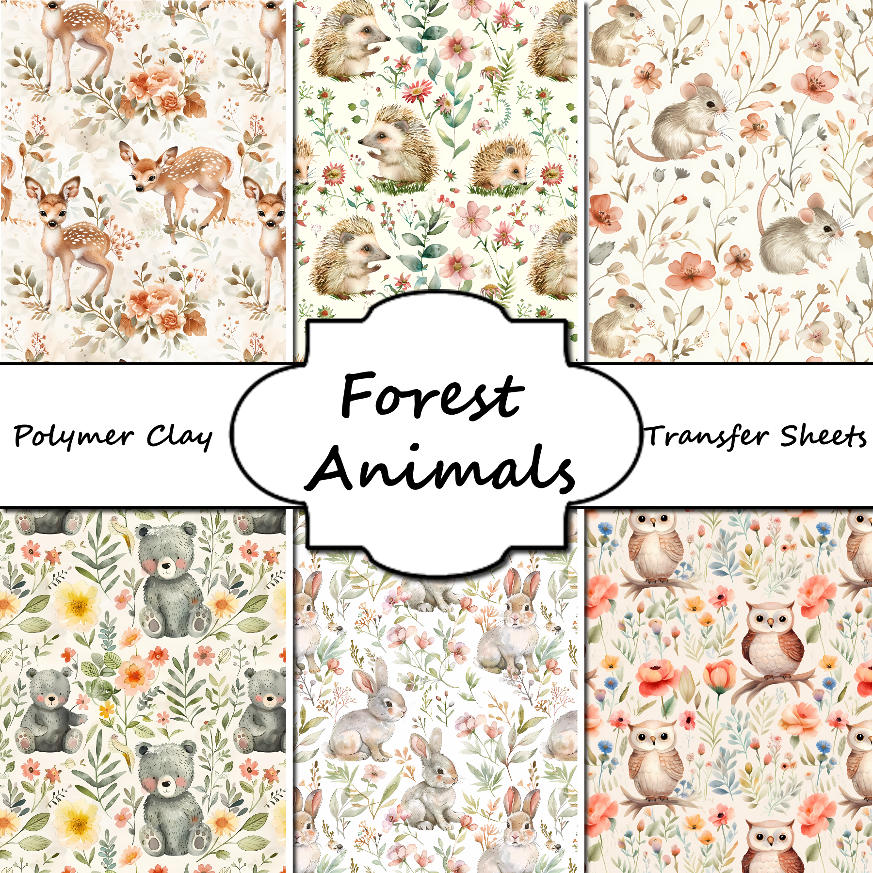 Forest Animals clay transfer sheet E972