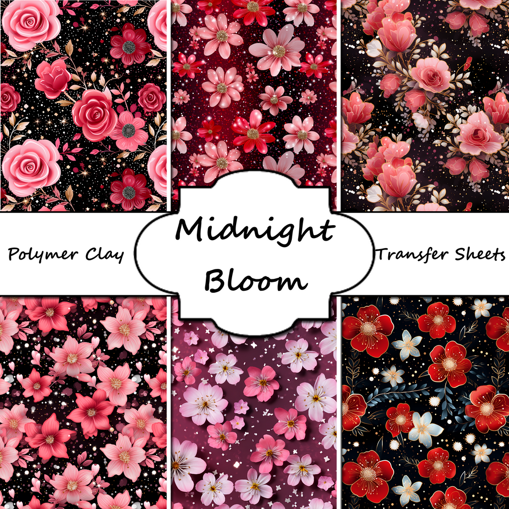 Midnight Bloom clay transfer sheet E974