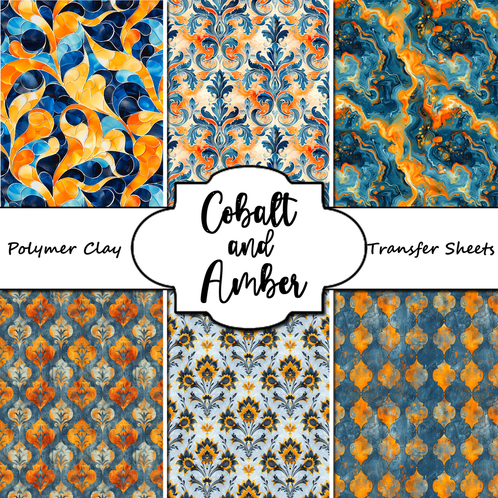 Cobalt and Amber clay transfer sheetS E984