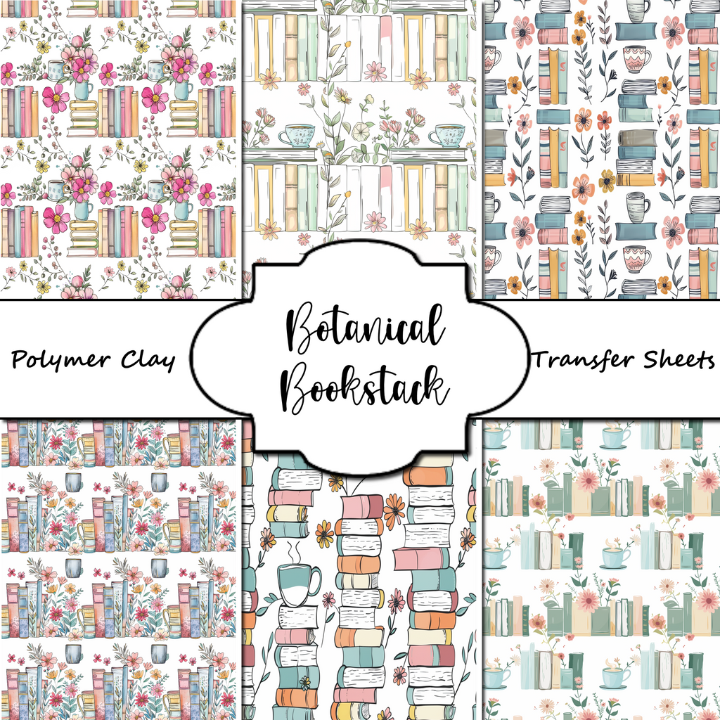 Botanical Bookstack clay transfer sheets E985