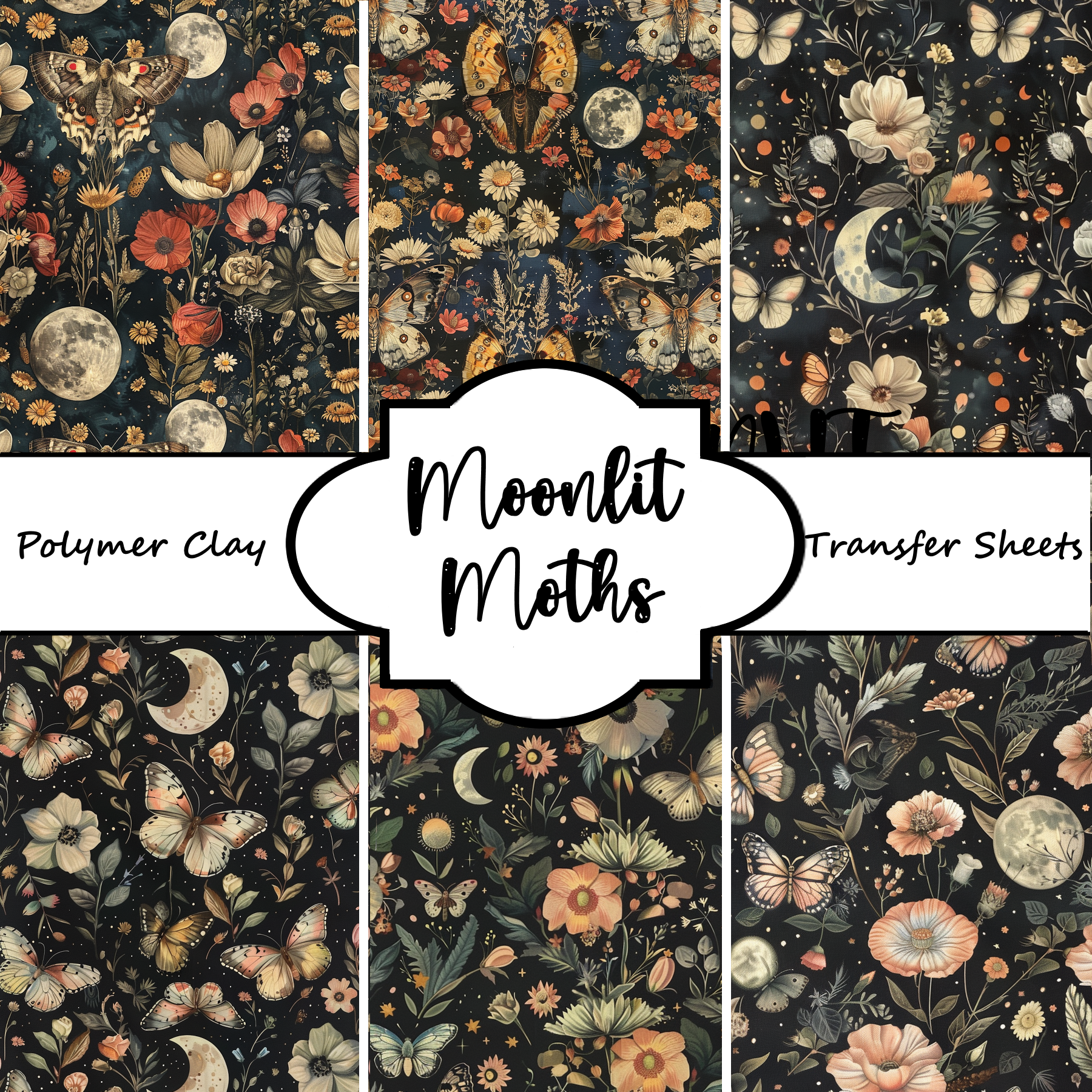 MOONLIT MOTHS clay transfer sheets E992