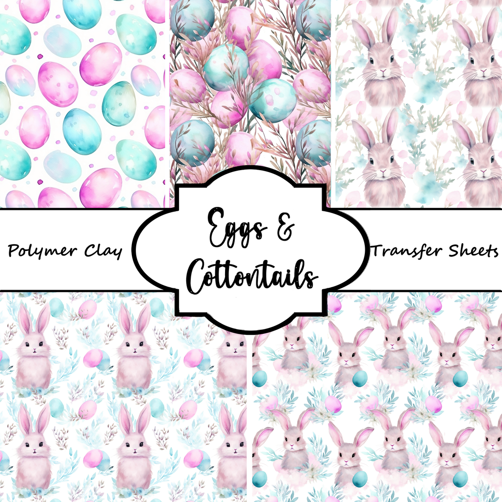 EGGS and COTTONTAILS clay transfer sheets E995