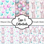 EGGS and COTTONTAILS clay transfer sheets E995