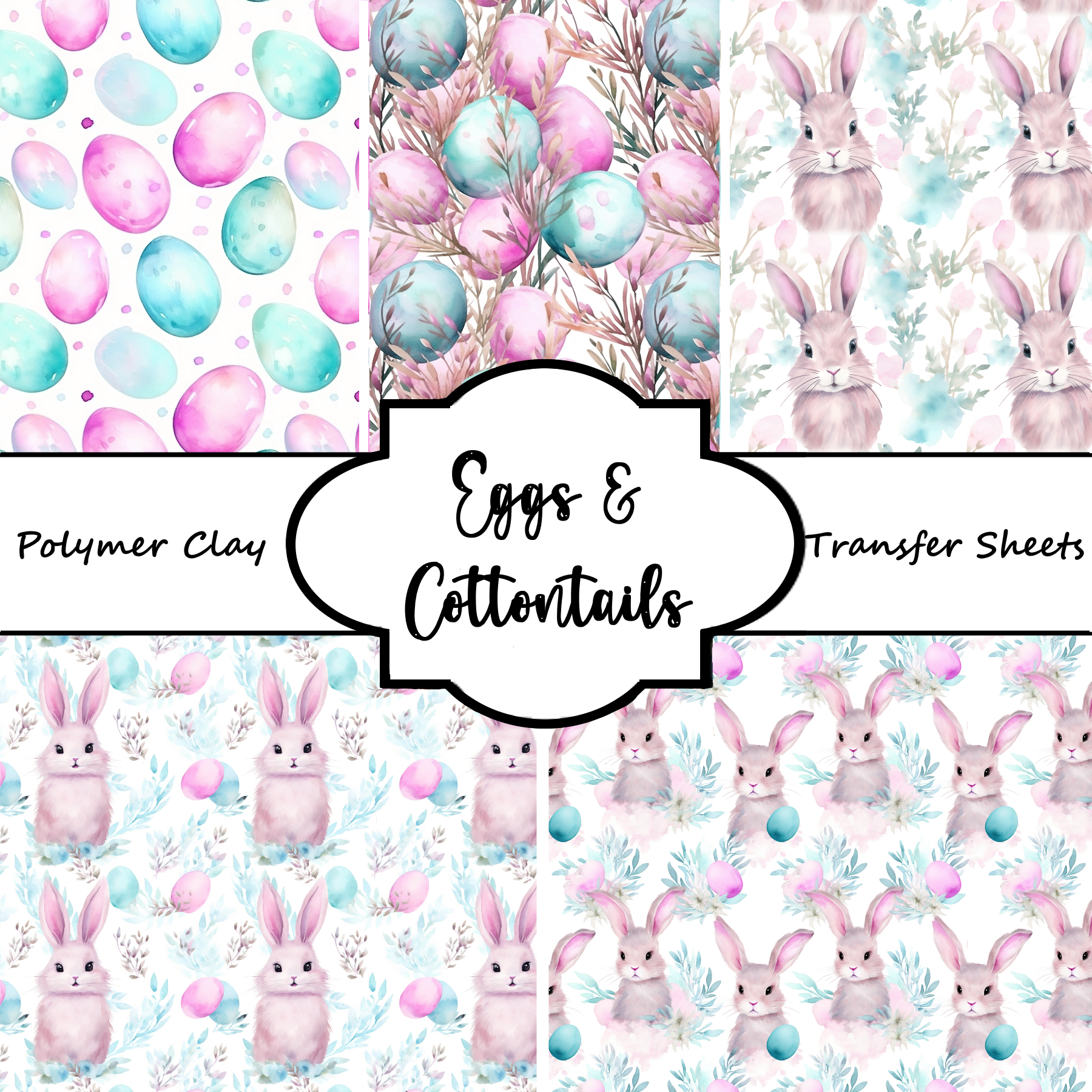 EGGS and COTTONTAILS clay transfer sheets E995