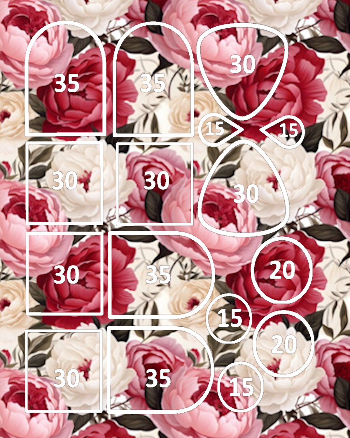 Peonies Water Transfer Sheet for Polymer Clay | F109 | Red Pink White Floral