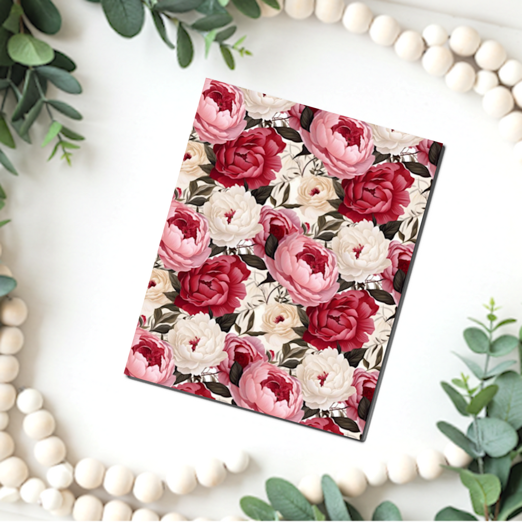 Peonies Water Transfer Sheet for Polymer Clay | F109 | Red Pink White Floral