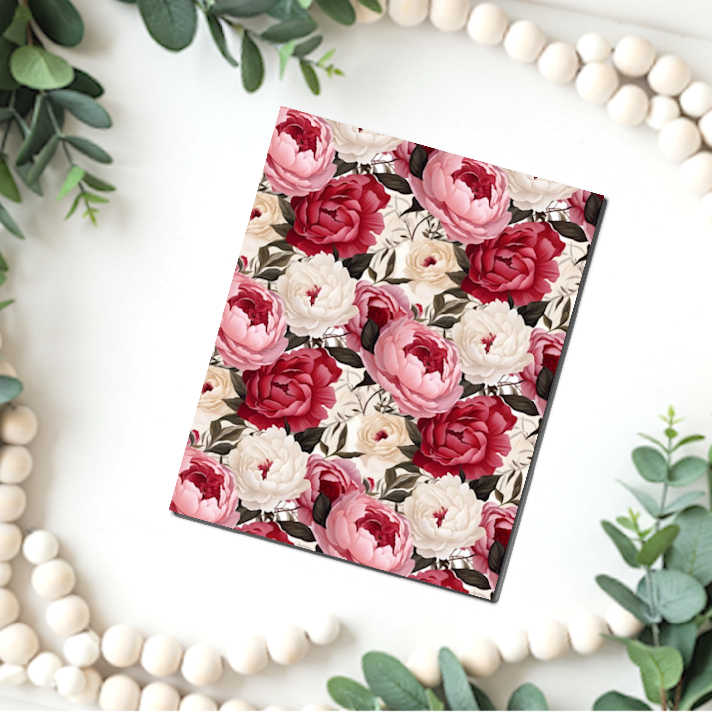 Peonies Water Transfer Sheet for Polymer Clay | F109 | Red Pink White Floral