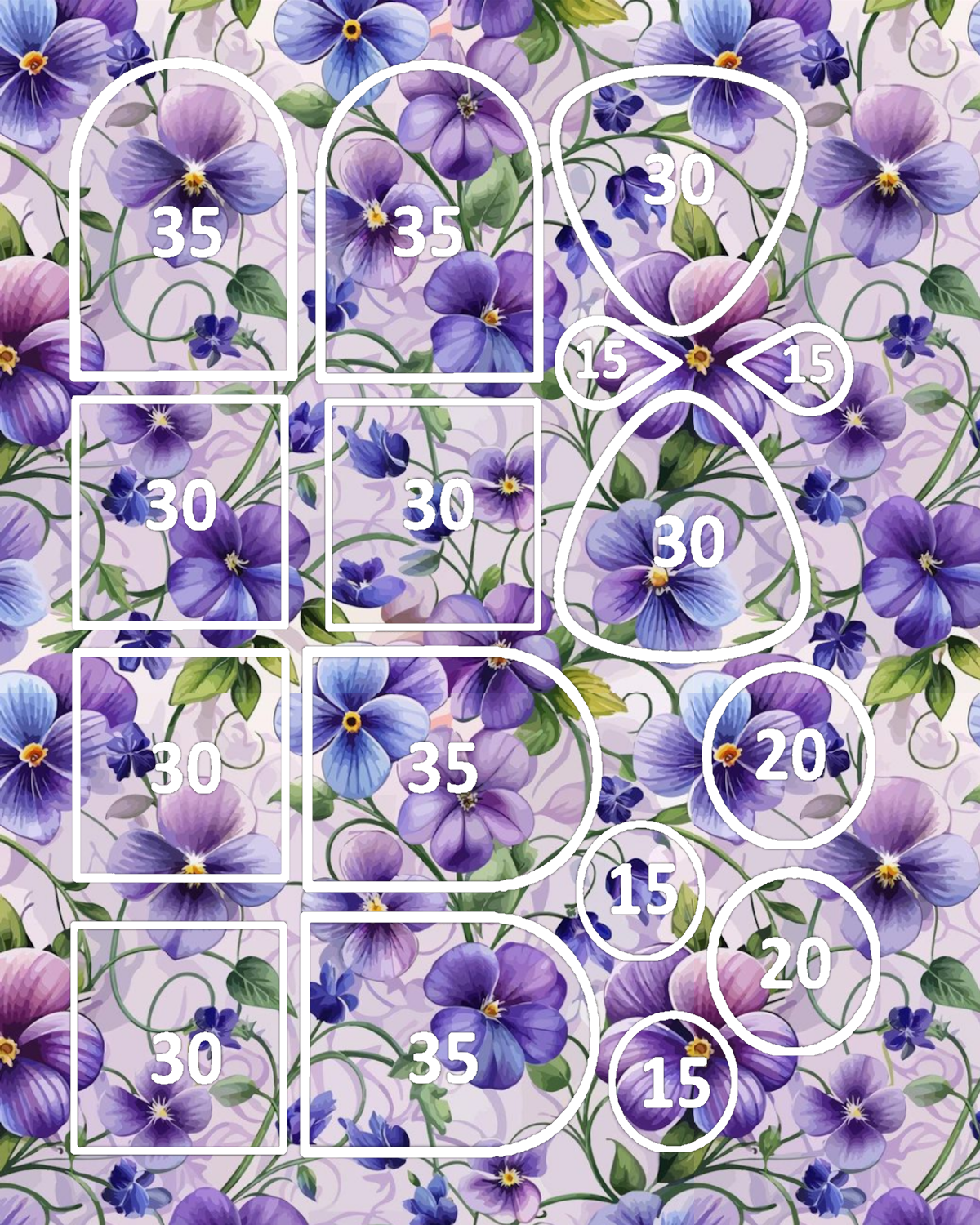 Pansies & Violas Water Transfer Sheet for Polymer Clay | F112 | Purple Blue Floral