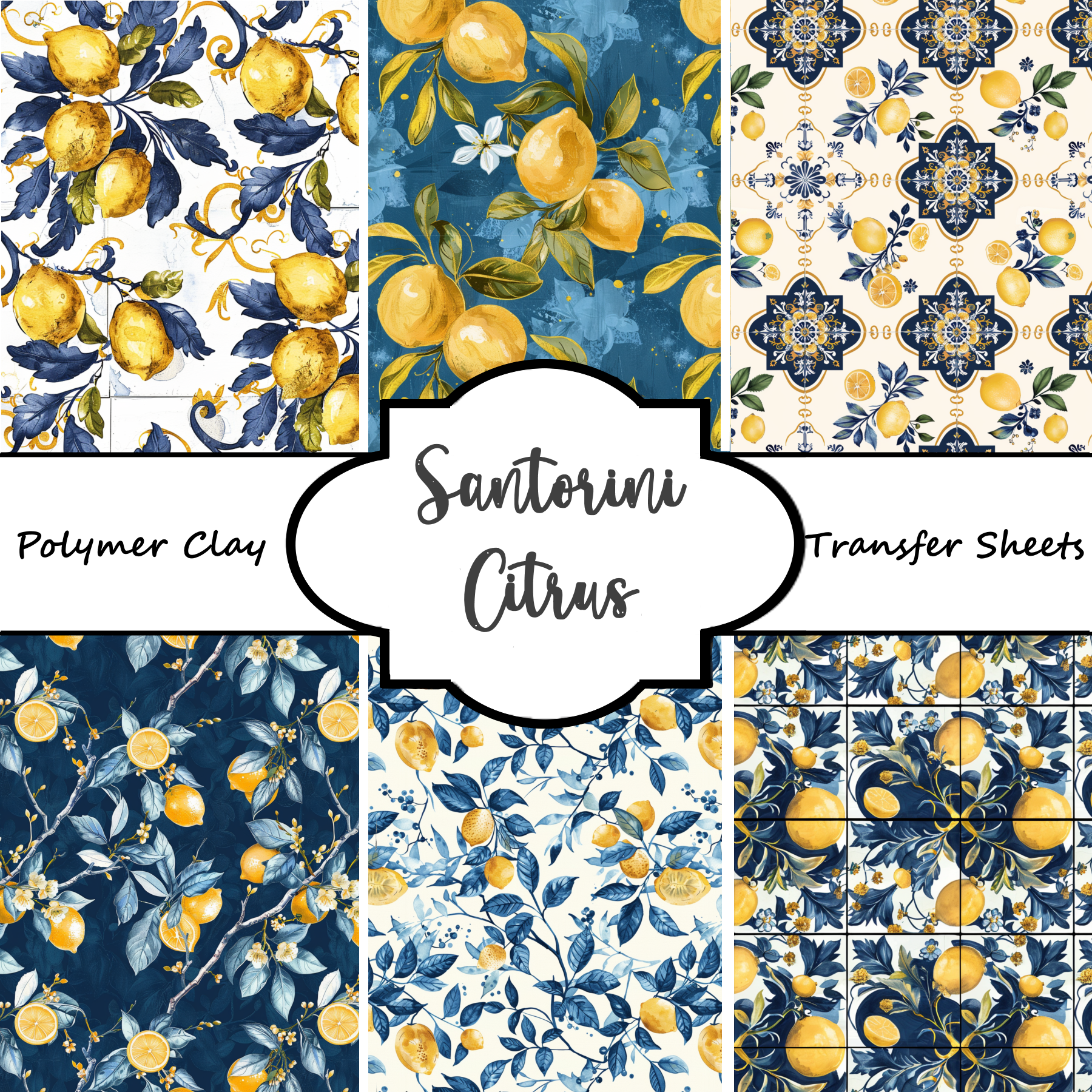 Santorini Citrus Polymer Clay Transfer Sheets F165 | Mediterranean Lemon Collection