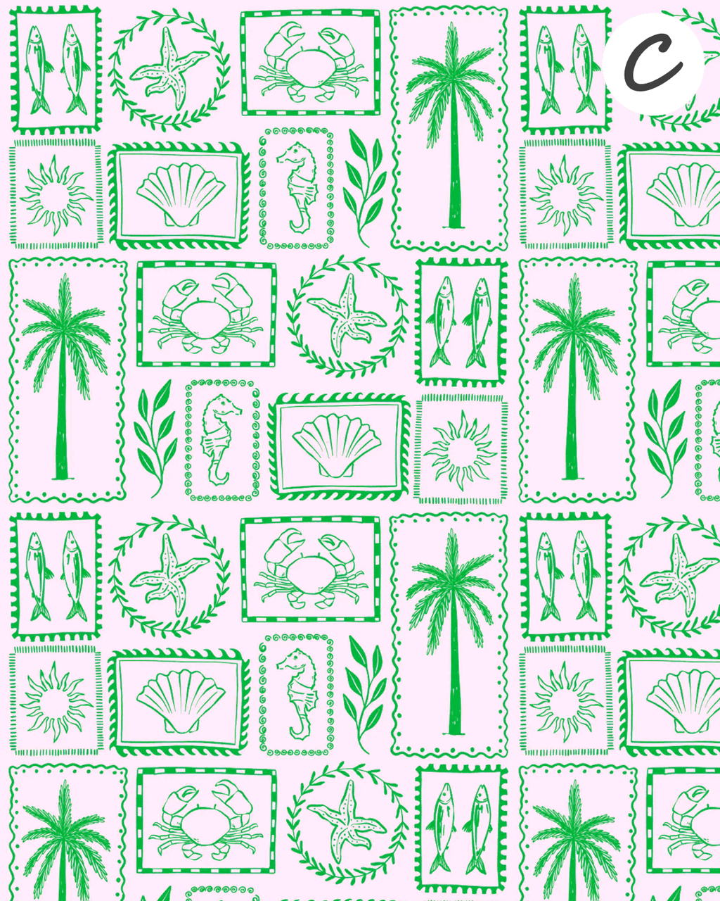 Seaside Sketches Polymer Clay Transfer Sheets | Block Stamp Style Ocean Designs F166