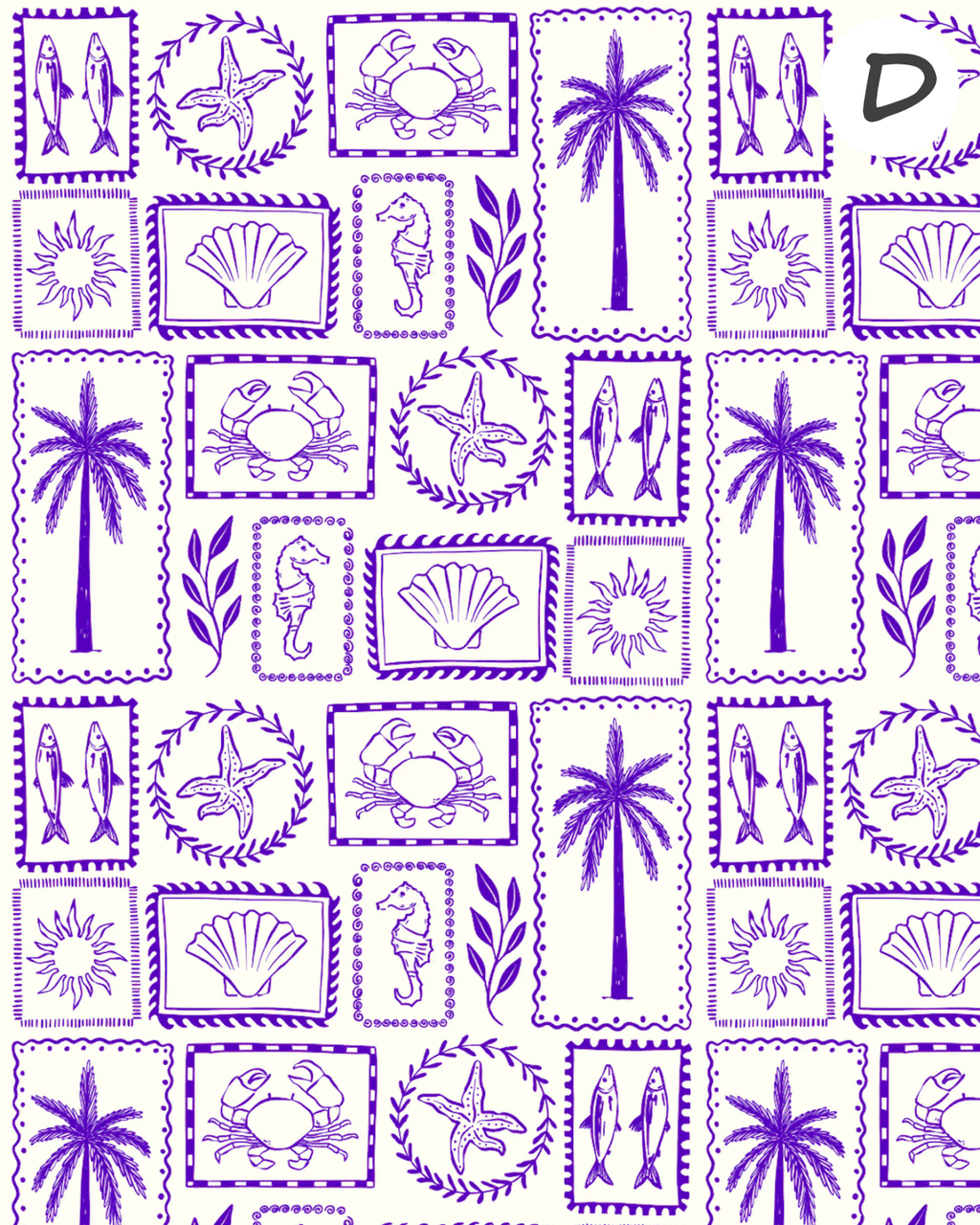 Seaside Sketches Polymer Clay Transfer Sheets | Block Stamp Style Ocean Designs F166