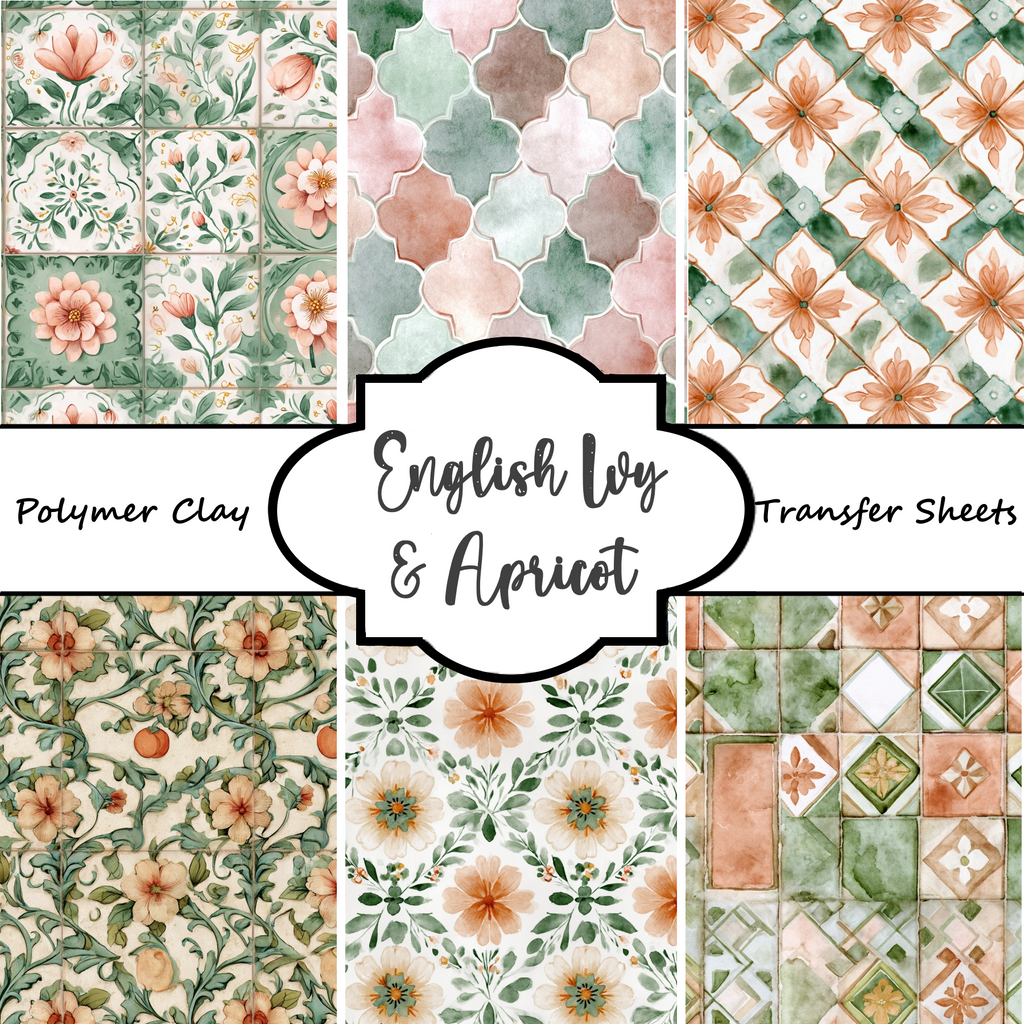 English Ivy and Apricot Polymer Clay Transfer Sheets F170