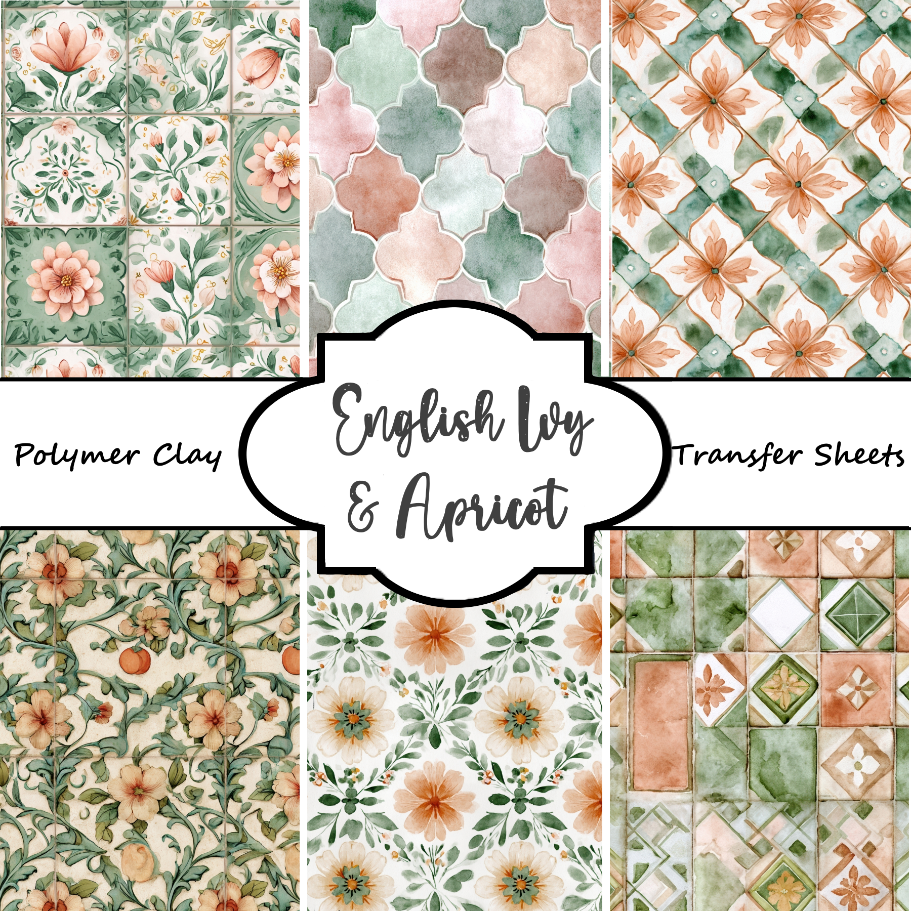 English Ivy and Apricot Polymer Clay Transfer Sheets F170