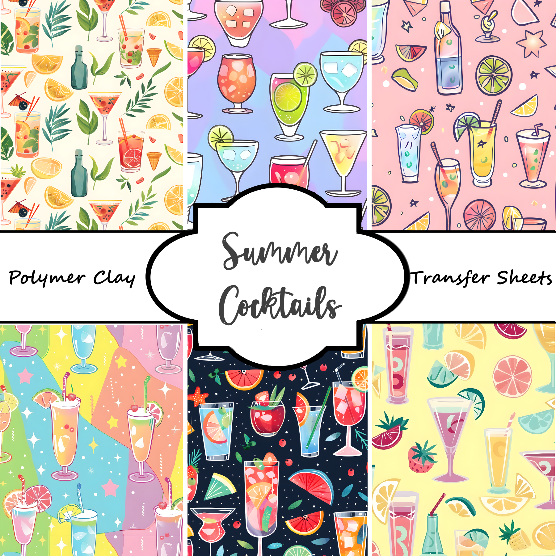 SUMMER COCKTAILS Polymer Clay Transfer Sheets F185