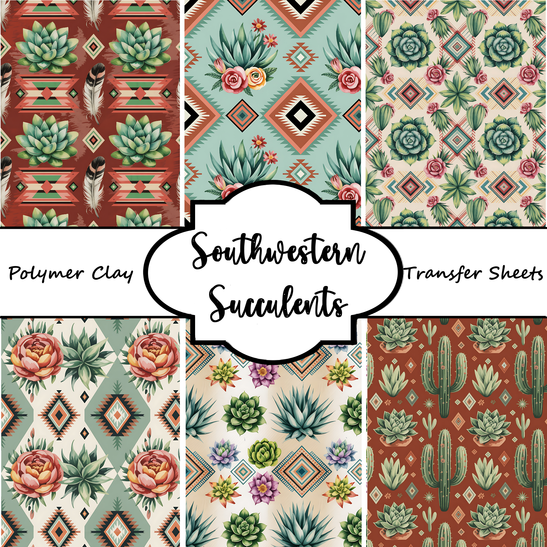 Southwestern Succulents Polymer Clay Transfer Sheets F193