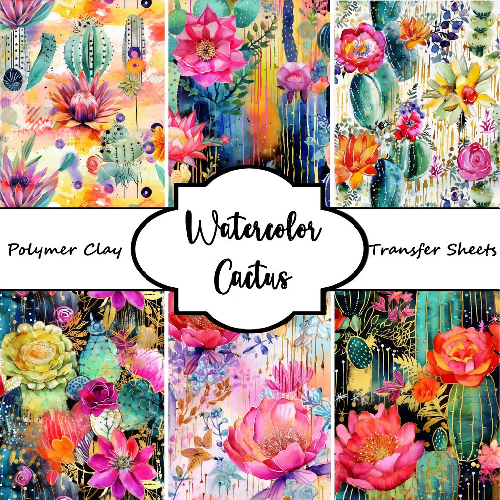 WATERCOLOR CACTUS Polymer Clay Transfer Sheets F194