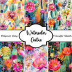 WATERCOLOR CACTUS Polymer Clay Transfer Sheets F194