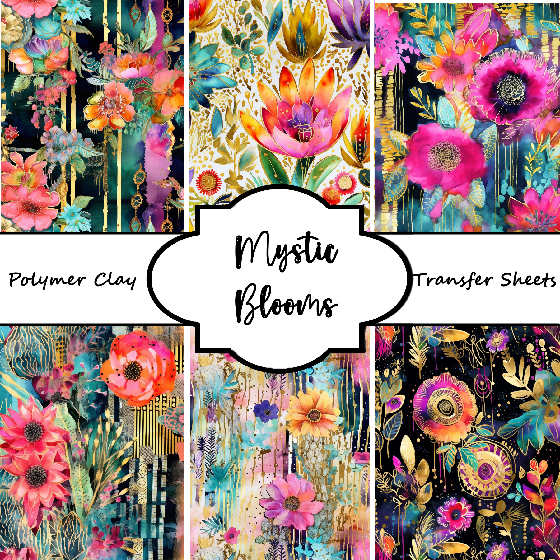 MYSTIC BLOOMS Polymer Clay Transfer Sheets F195