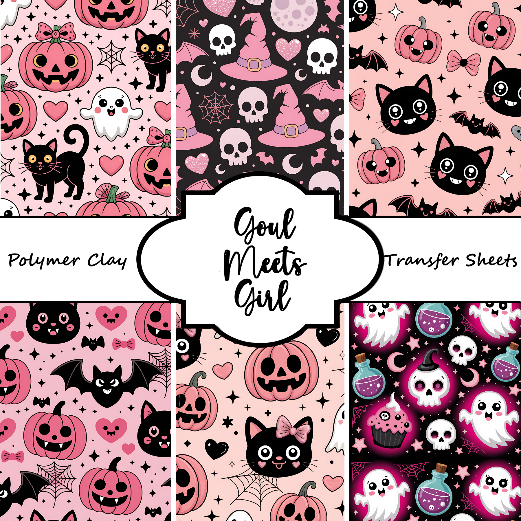 GOUL MEETS GIRL Polymer Clay Transfer Sheets | F197