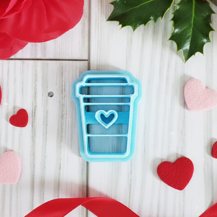 Cup of HEART COFFEE Valentine's Day polymer clay cutter