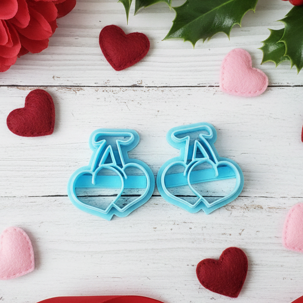 Double CHERRY HEARTS sharp polymer clay cutters