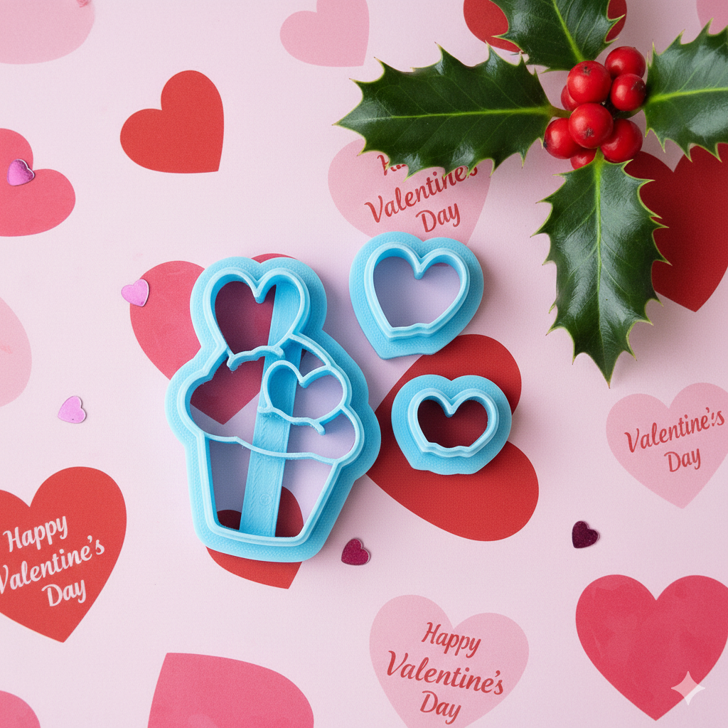 Valentine HEARTS CUPCAKE 3 pc set polymer clay cutters