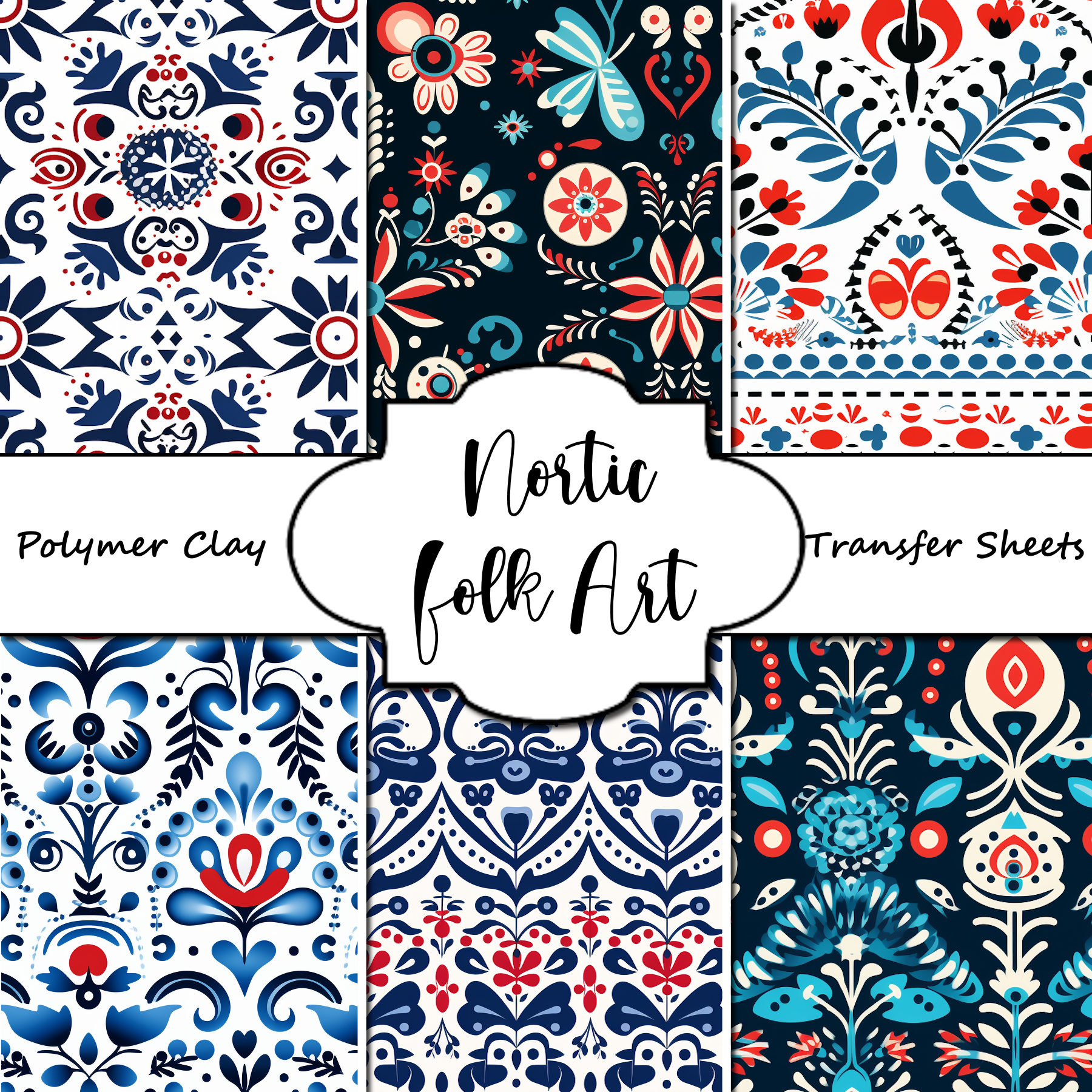Nordic Folk Art clay transfer sheets E986