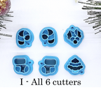 Christmas STUDS polymer clay cutter, jewelry making, fondant cake decorating, Santa hat, candy cane, pine tree cutter, Christmas stocking