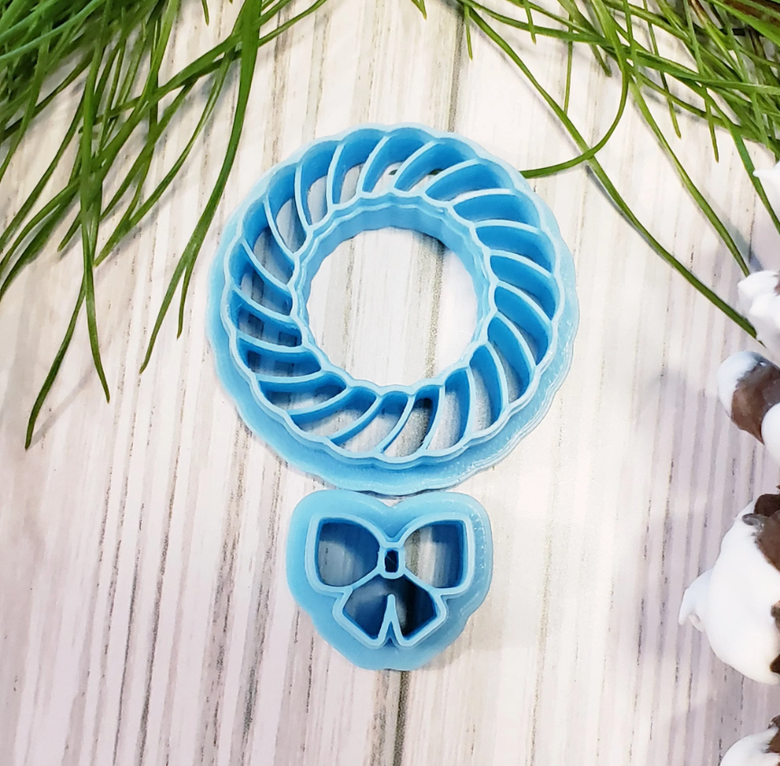 Christmas Wreath with Bow set SHARP clay cutters jewelry earrings rope style