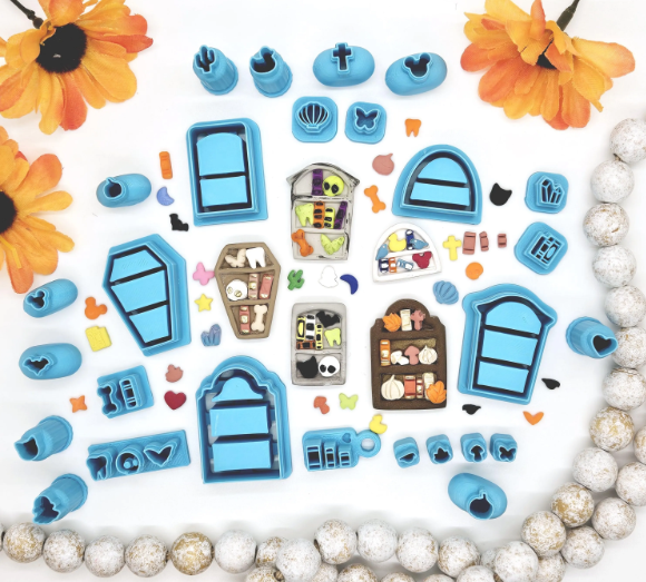 HALLOWEEN BOOKSHELF set with mini books / Polymer Clay Cutter for Jewelry Making and fondant cake decorating