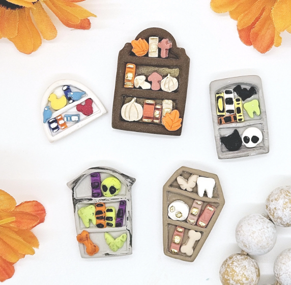 HALLOWEEN BOOKSHELF set with mini books / Polymer Clay Cutter for Jewelry Making and fondant cake decorating