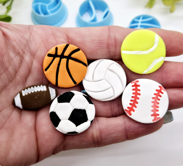 SPORTS BALLS embossed sharp polymer clay cutters, fondant cake decorating, football cutter bundle, soccer ball, baseball, volleyball cutter