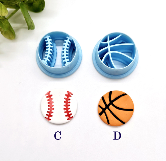 SPORTS BALLS embossed sharp polymer clay cutters, fondant cake decorating, football cutter bundle, soccer ball, baseball, volleyball cutter