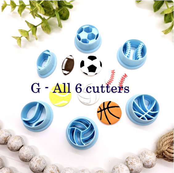 SPORTS BALLS embossed sharp polymer clay cutters, fondant cake decorating, football cutter bundle, soccer ball, baseball, volleyball cutter