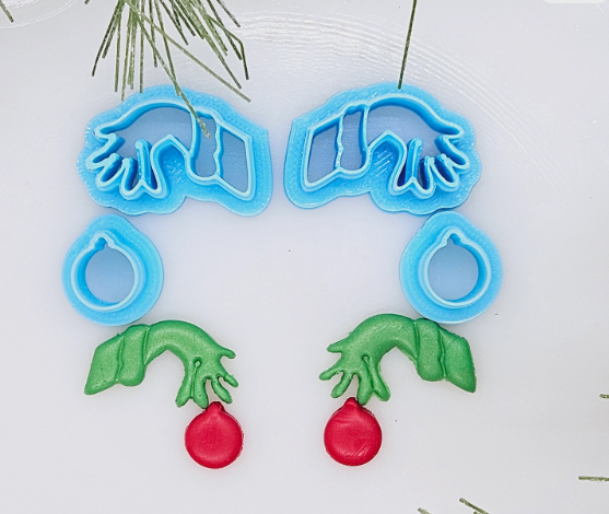 Grinch hand set polymer clay cutter for jewelry making and fondant cake decorating