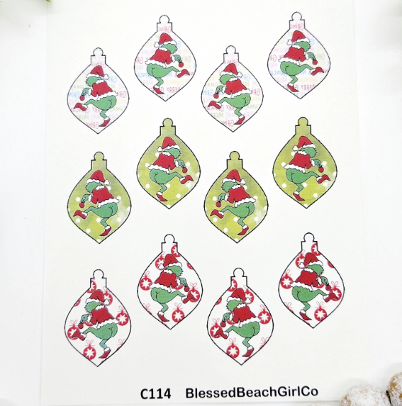 GRINCH BOOTY Christmas ornament transfer sheet cutter set