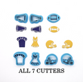 FOOTBALL and CHEERLEADING embossed sharp polymer clay cutters, jewelry making, earrings, fondant cake decorating, football cutter bundle