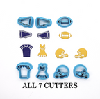 FOOTBALL and CHEERLEADING embossed sharp polymer clay cutters, jewelry making, earrings, fondant cake decorating, football cutter bundle
