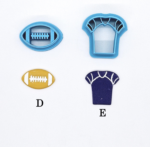 FOOTBALL and CHEERLEADING embossed sharp polymer clay cutters, jewelry making, earrings, fondant cake decorating, football cutter bundle