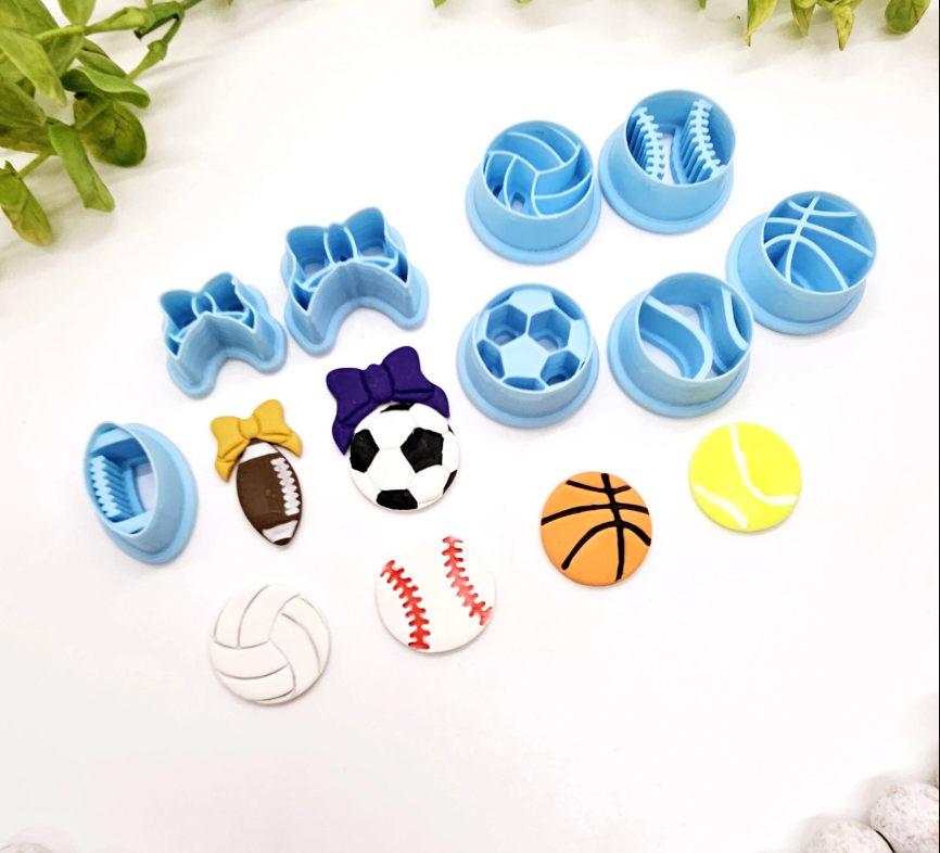 SPORTS BOW Balls set embossed sharp polymer clay cutters, football cutter bundle, bow soccer ball cutter, bow baseball, volleyball cutter